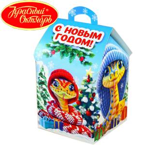 Сладкий подарок на Новый Год в картонной упаковке весом 600 грамм по цене 654 руб в Хилке